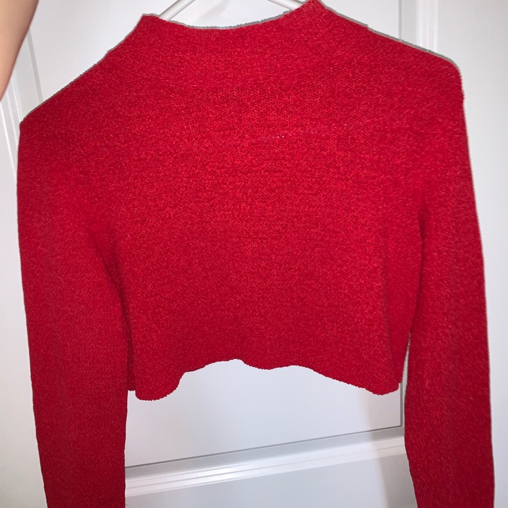 cropped bright red sweater with high neck